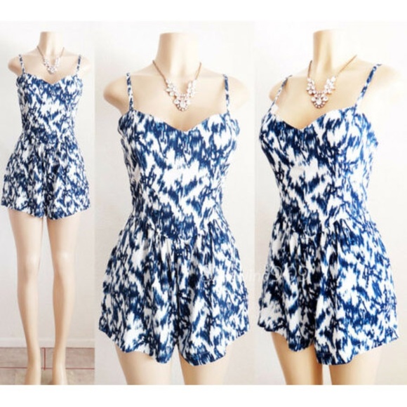 Forever 21 Dresses & Skirts - Last☝️ Blue Sweetheart Bohemian Print Cute Romper